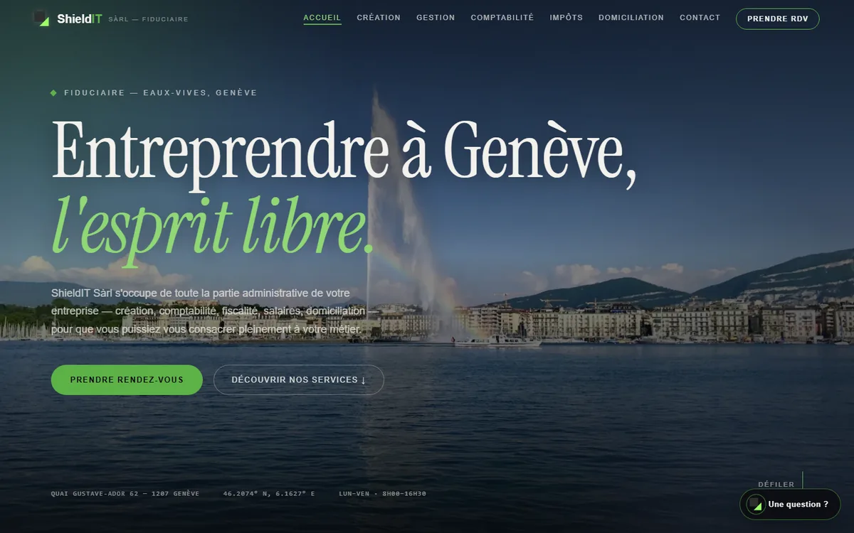 Page d'accueil du site shieldit.ch, réalisé par shieldIT Digital